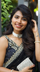 Black Georgette Border Saree