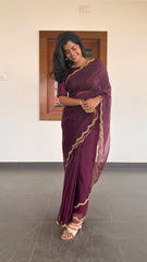 Burgundy Organza Saree