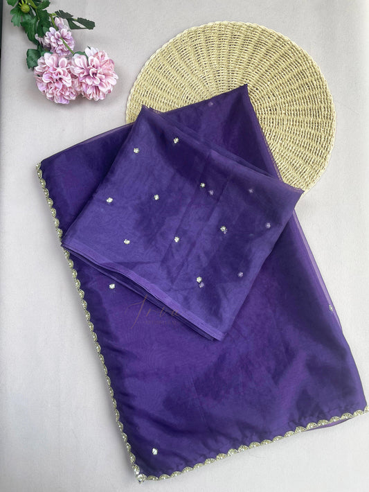 Purple Organza Embellished Saree