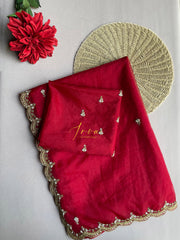 Red Organza Embellished Saree