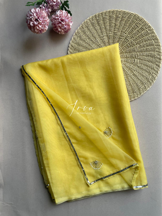 Lemon Yellow Organza Saree