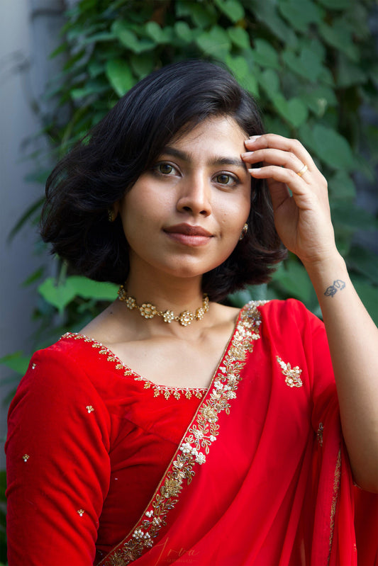 Cherry Red Georgette Saree