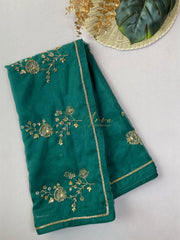 Forest Green Embroidered Organza Saree