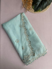 Powder Blue Embroidered Saree