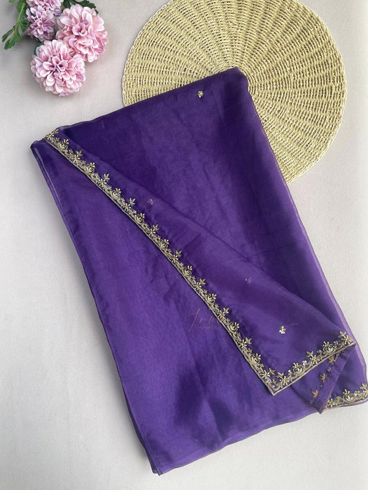 Purple Organza Embroidered Saree