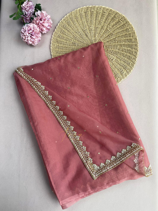 Dark Peach Organza Saree