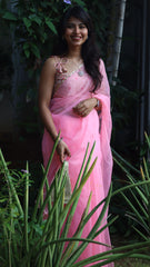 Candy Peach Organza Saree