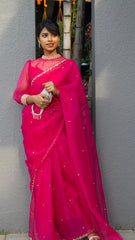 Pink Organza Scallop Saree