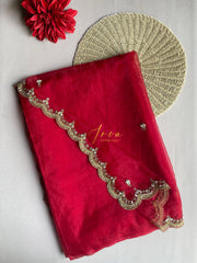 Red Organza Embellished Saree