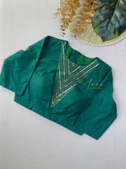 Forest Green Embroidered Organza Saree