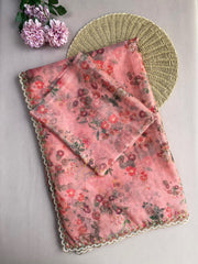 Floral Peach Organza Saree