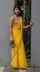 Golden Yellow Net Saree