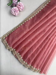 Onion Pink Organza Embellished Saree
