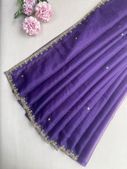 Purple Organza Embroidered Saree