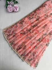 Floral Peach Organza Saree