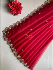 Red Organza Embellished Saree