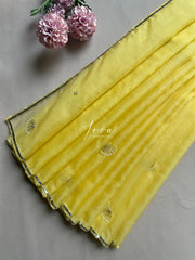 Lemon Yellow Organza Saree