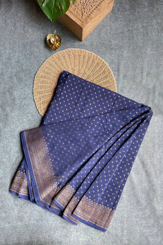 Navy blue Georgette Banaras Saree