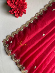 Red Organza Embellished Saree