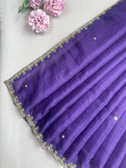 Purple Organza Embroidered Saree