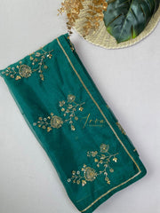 Forest Green Embroidered Organza Saree