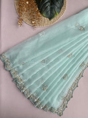 Powder Blue Embroidered Saree