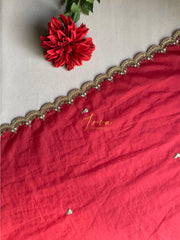 Red Organza Embellished Saree
