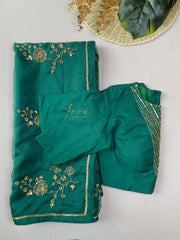 Forest Green Embroidered Organza Saree