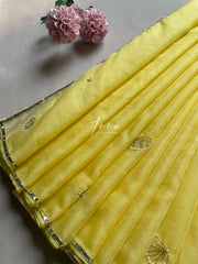 Lemon Yellow Organza Saree