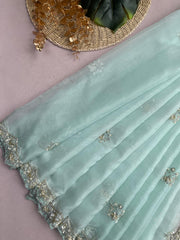 Powder Blue Embroidered Saree