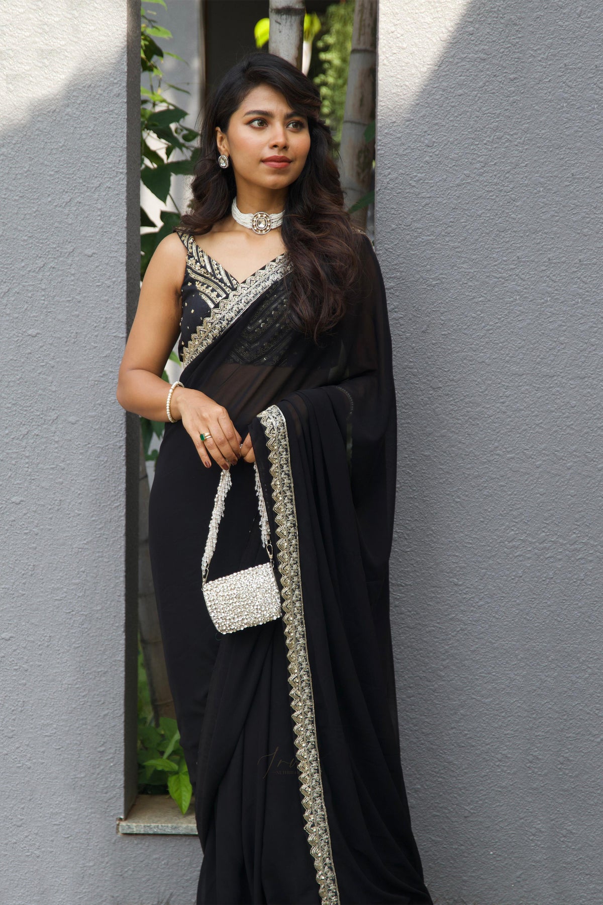 Black Georgette Border Saree