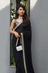 Black Georgette Border Saree