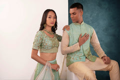 Pastel Turquoise Embroidered Jacket Kurta Set