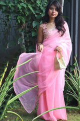Candy Peach Organza Saree