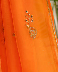 Orange Embroidered Organza Saree
