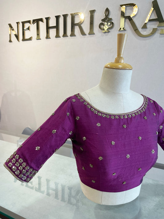 Dark Magenta Embroidered Raw Silk Blouse