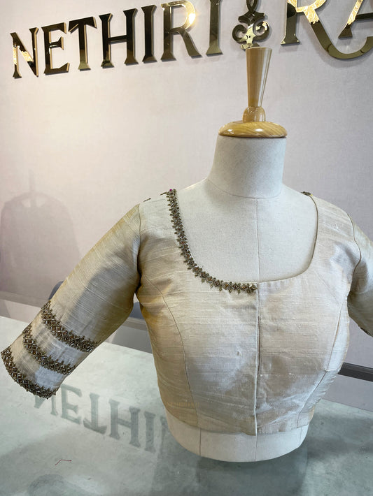 Half White Embroidered Raw Silk Blouse