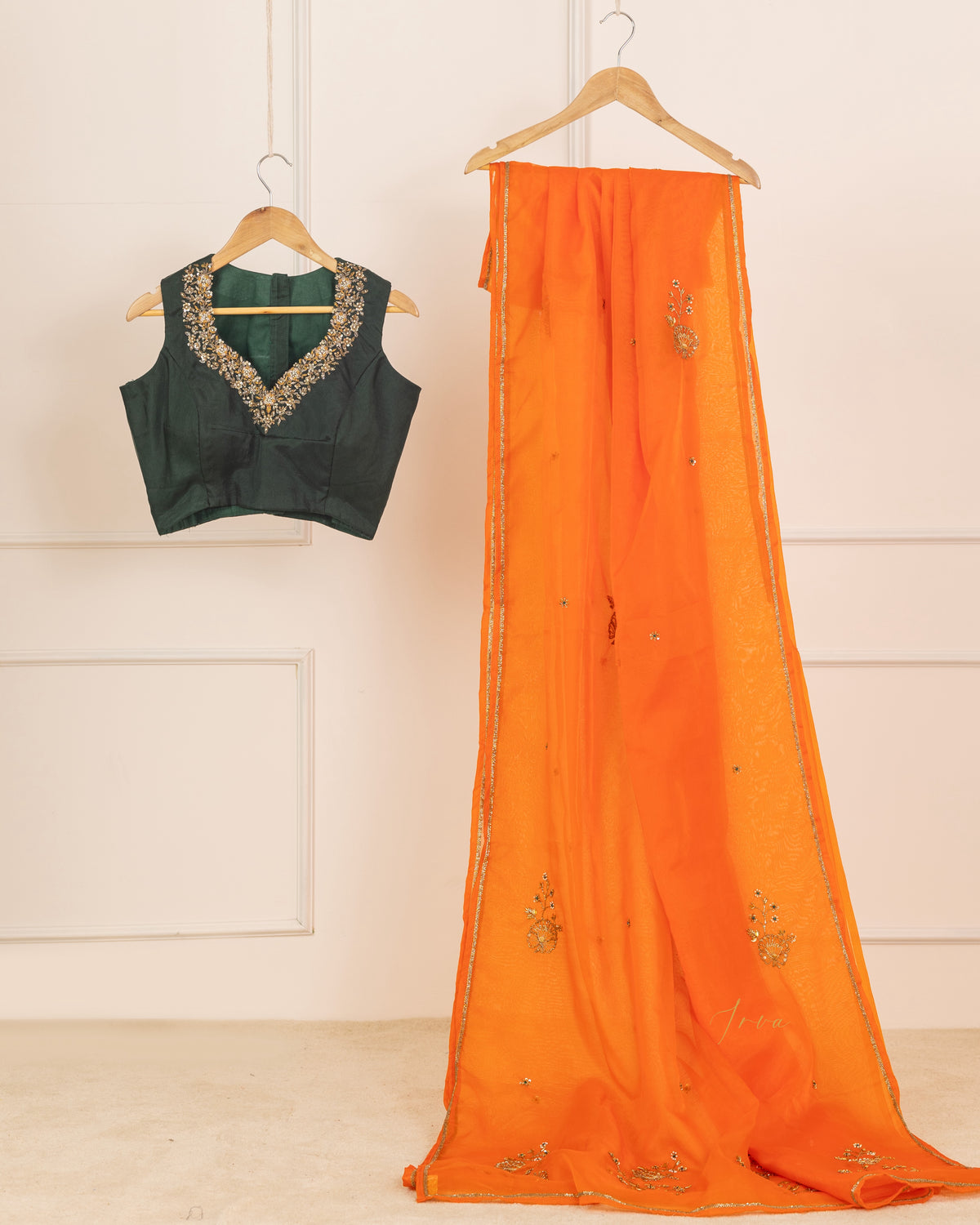 Orange Embroidered Organza Saree