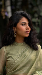Green blended Scallop Tissue Saree