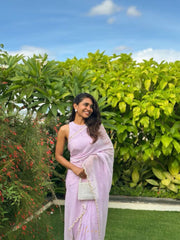 Light Lavender Pearl Scallop Organza saree