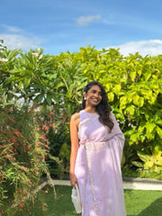 Light Lavender Pearl Scallop Organza saree