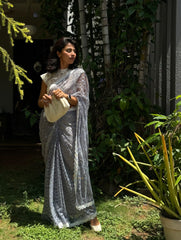 Grey Lace Saree with Blouse