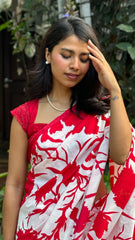 Printed Red Saree with Lace Blouse