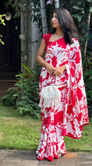Printed Red Saree with Lace Blouse