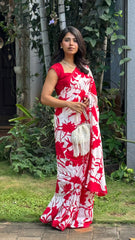 Printed Red Saree with Lace Blouse