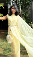 Butter Yellow Pleated blouse Georgette saree