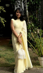 Butter Yellow Pleated blouse Georgette saree