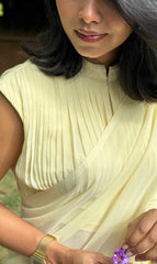 Butter Yellow Pleated blouse Georgette saree