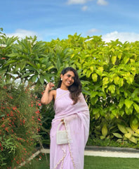 Light Lavender Pearl Scallop Organza saree