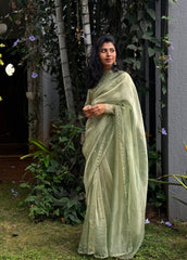 Green blended Scallop Tissue Saree